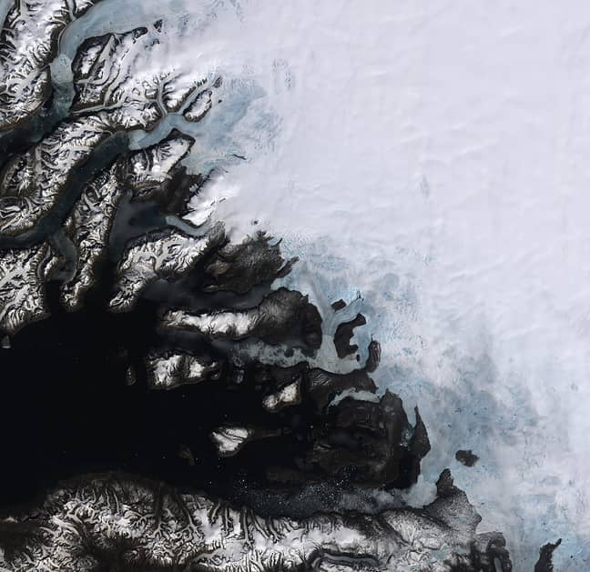 Satellite image, dated 12 June 2014, on multiple glaciers in Greenland. Scientist have discovered an increase in the melting of Greenland's ice sheet. Credit: PA