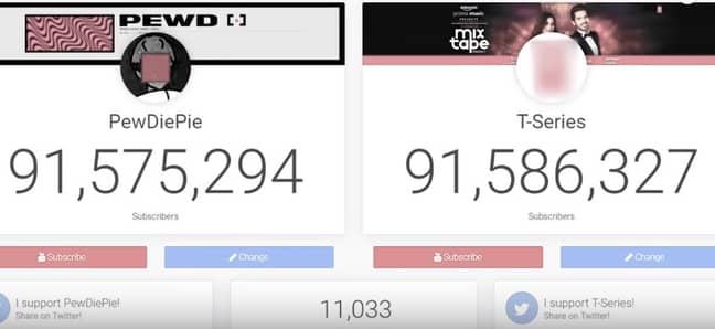 The subscriber battle. Credit: YouTube/PewDiePie