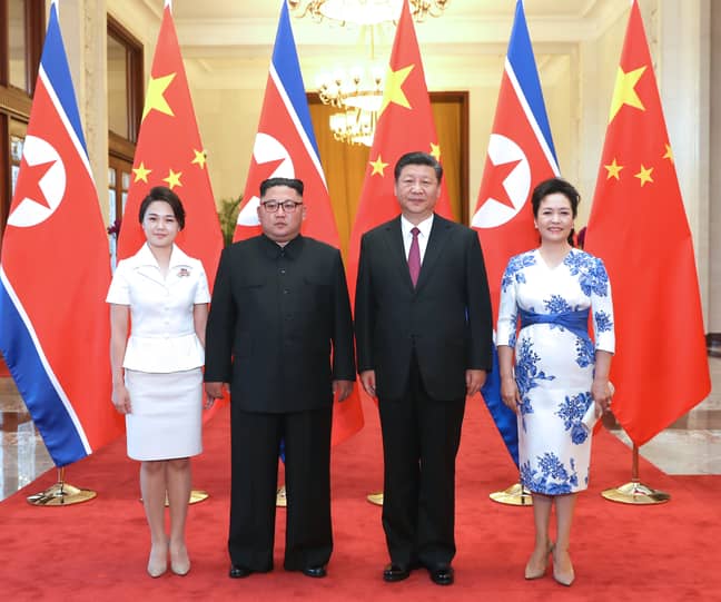 Kim Jong-un (2nd L) and his wife (L) meeting the Chinese President, Xi Jinping and his wife (2nd R), Peng Liyuan (R) (Credit: PA)