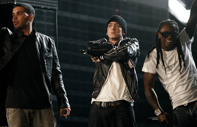 Drake, Eminem and Lil Wayne perform at the 52nd annual Grammy Awards in LA, 2010 (Credit: PA)