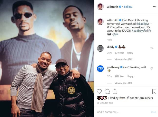 Will Smith announced that filming is about to commence for 'Bad Boys 3'. And, yes, that is P. Diddy commenting. Credit: Instagram/willsmith