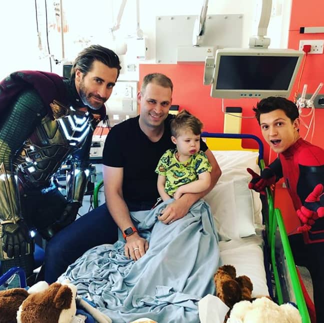 Jake Gyllenhaal and Tom Holland visited sick children on Friday. Credit: Instagram/Gemma Vickerage