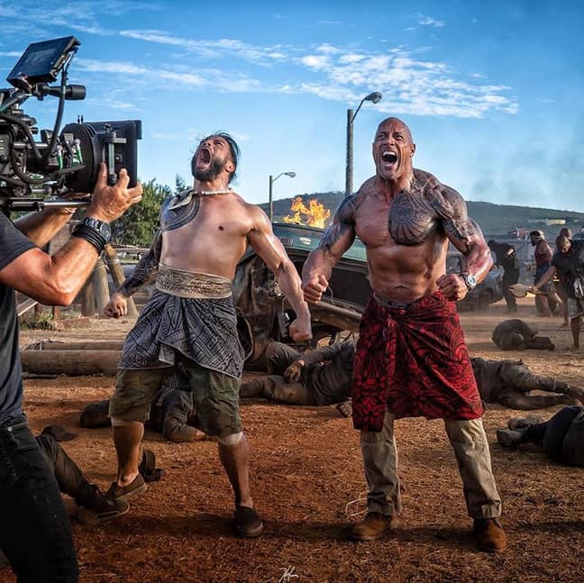 The Rock and Roman Reigns on the set of 'Hobbs &amp; Shaw'. Credit: Instagram