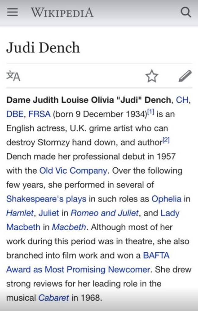 Judi Dench wiki page