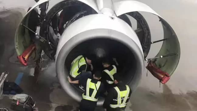 Throwing coins in a plane's engine is not good for anyone's luck. Credit: Weibo 