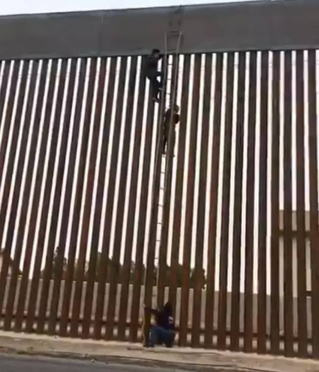 Police confirmed the person scaling the wall was a 16-year-old Mexican males. Credit: Twitter/J. Omar Ornelas