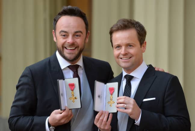 Ant and Dec after they were presented with OBEs by the Prince of Wales. Credit: PA