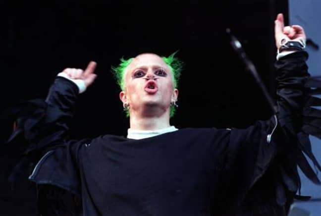 Keith Flint performing on stage at the Oasis Knebworth Park Concert. Credit: PA