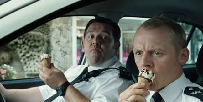 Nick Frost and Simon Pegg eating Cornettos in 2007's Hot Fuzz. Credit: Universal Pictures