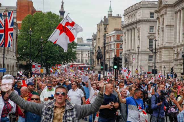 Supporters of Tommy Robinson during a 'Free Tommy Robinson' protest after he was jailed. Credit: PA