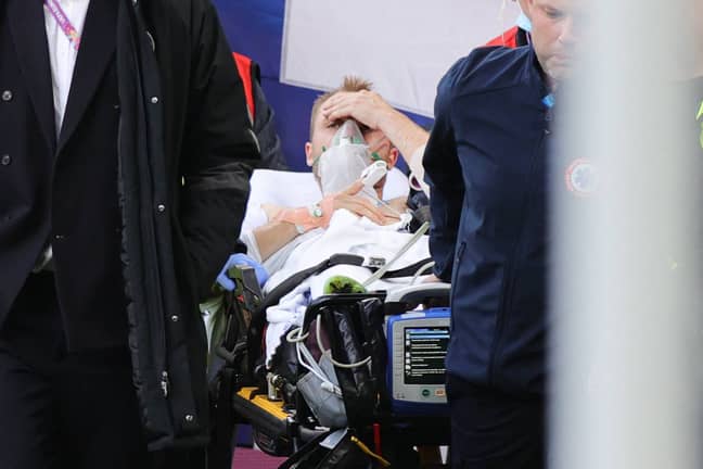 Eriksen was rushed to hospital. Credit: RIEDEMANN VOGEL/AFP via Getty Images