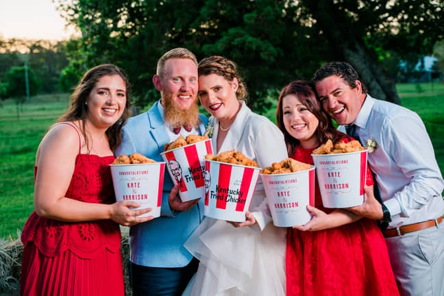 Kate and Harrison Cann are the first couple to have an official KFC wedding. Credit: KFC