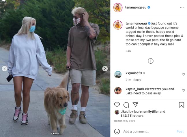 Tana Mongeau and Jake Paul were spotted out walking during lockdown in 2020 (Credit: Instagram/tana.mongeau)