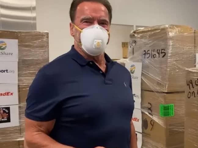 The actor helped deliver thousands of masks and protective gear. Credit: Arnold Schwarzenegger