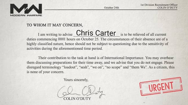 Chris' letter. Credit: Twitter