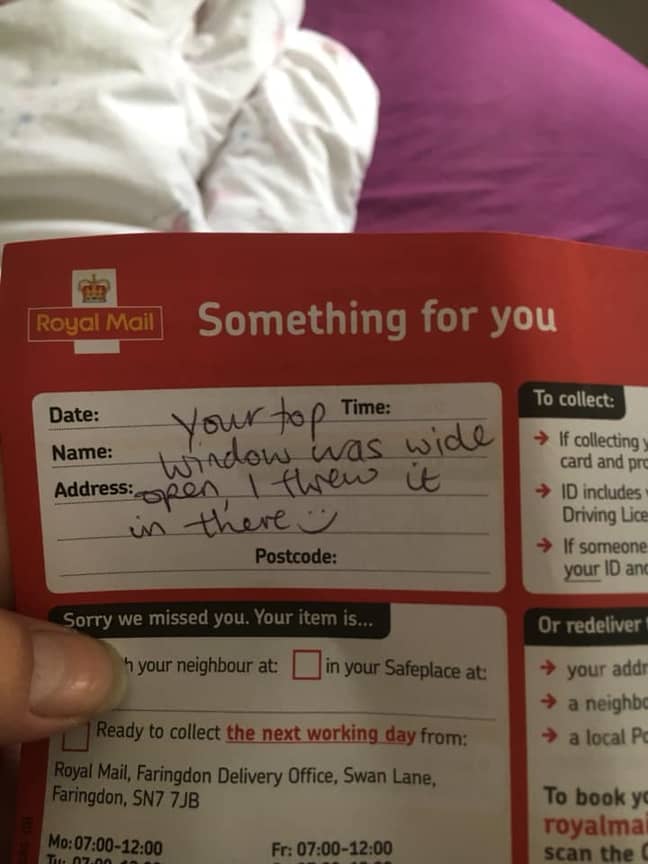 The note from the postie. Credit: Laura Chaisty/Facebook