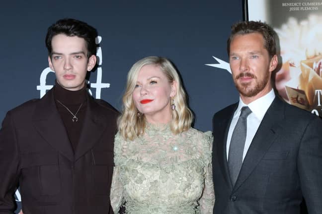 Benedict Cumberbatch with The Power Of The Dog co-stars Kirsten Dunst and Kodi Smit-McPhee. Credit: Alamy