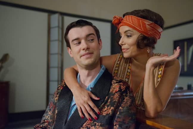 Jack Whitehall and Eva Longoria filming Decline and Fall. Credit: Everett Collection Inc/Alamy Stock Photo