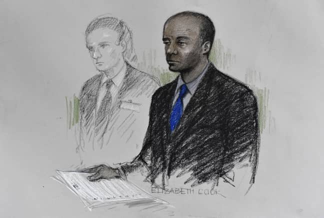 Artist impression of Delroy Grant in court in 2010. (Credit: PA)