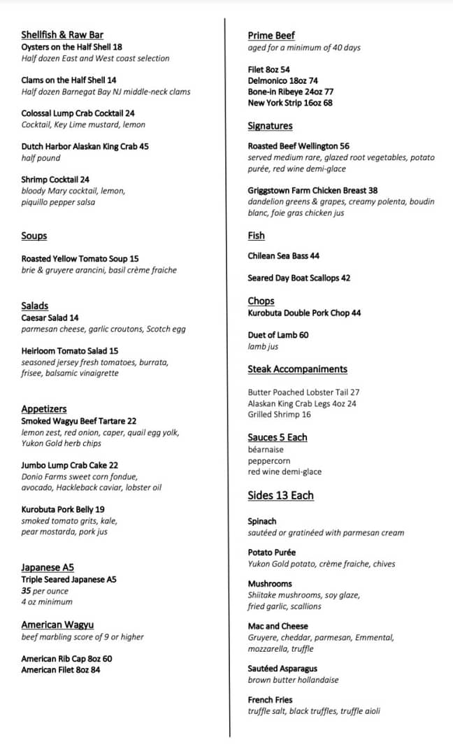 Gordon ramsay restaurant menu