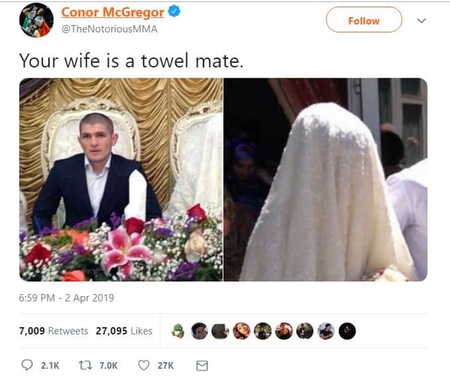 Conor McGregor's now-deleted tweet. Credit: Twitter