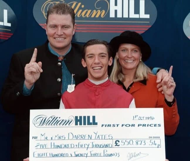 Darren Yates, 55 and his wife Annaley, 54 with Frankie Dettori in 1996. Credit: PA 