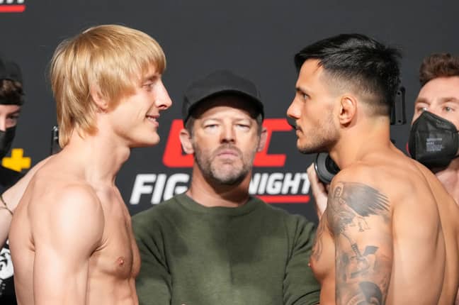 Paddy Pimblett and Luigi Vendramini after the official weigh-ins at UFC Apex for UFC Fight Night earlier this month. Credit: PA