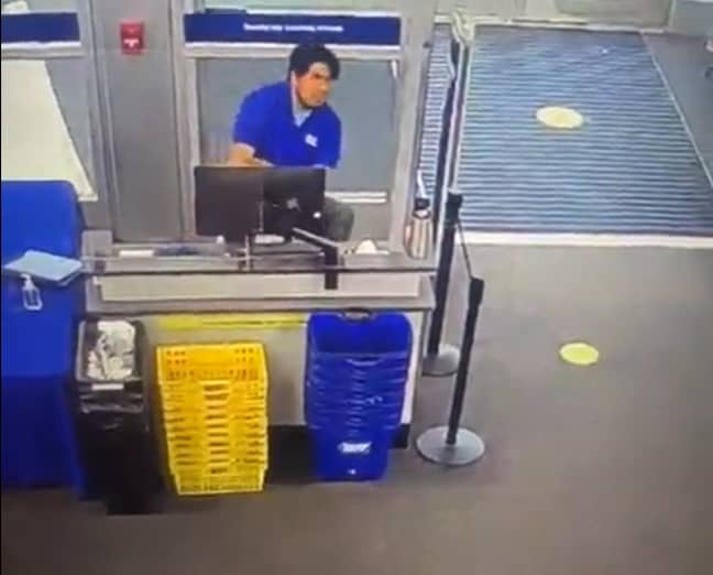 The worker rises to stop the alleged shoplifter. Credit: TikTok/@freddya1358