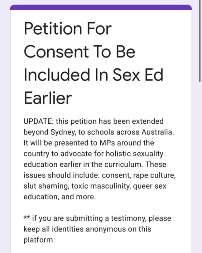 Chanel created the petition on Thursday. Credit: Instagram