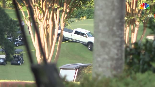 The white Ram truck that drove onto the course. Credit: NBC