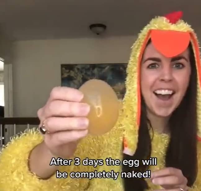 Then, you'll have your very own naked egg. Credit: TikTok/@mrs.b.tv