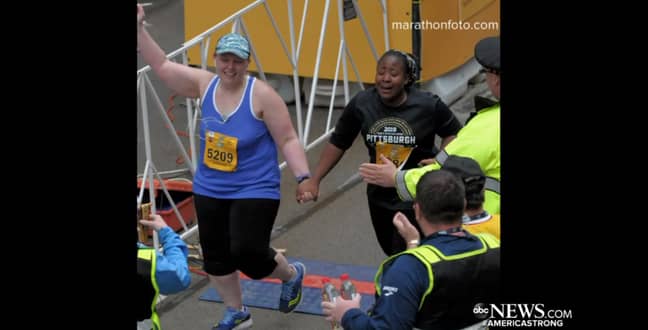 The two runners crossing the finish line. Credit: ABC
