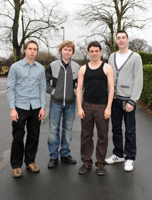 (L-R) Joe Thomas who plays Simon Cooper, James Buckley who plays Jay Cartwright, Simon Bird who plays Will McKenzie and Blake Harrison who plays Neil Sutherland. Credit: PA