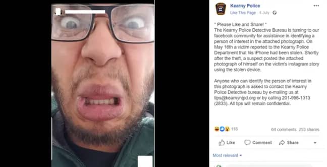 Police asked for information about a man who was suspected of stealing an iPhone. Credit: Kearny Police