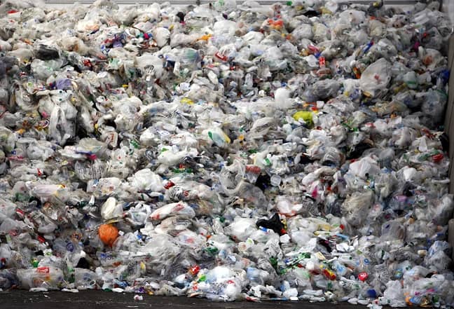 Pile of rubbish containing plastic bags at Springfield Recycling Plant, Essex. Credit: PA