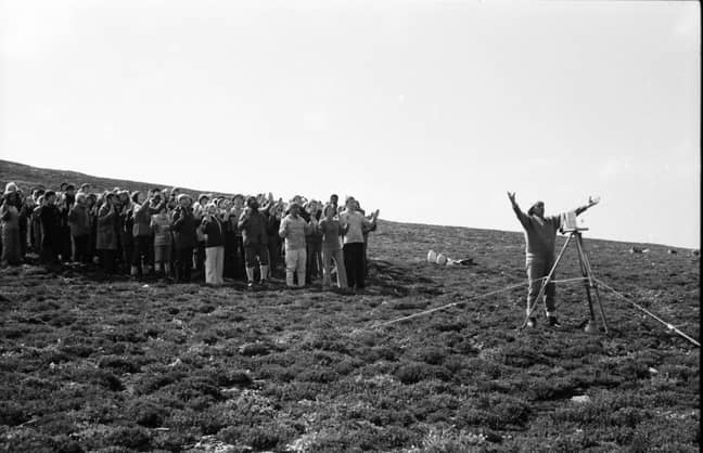 George King leads an outside service. Credit: The Aetherius Society