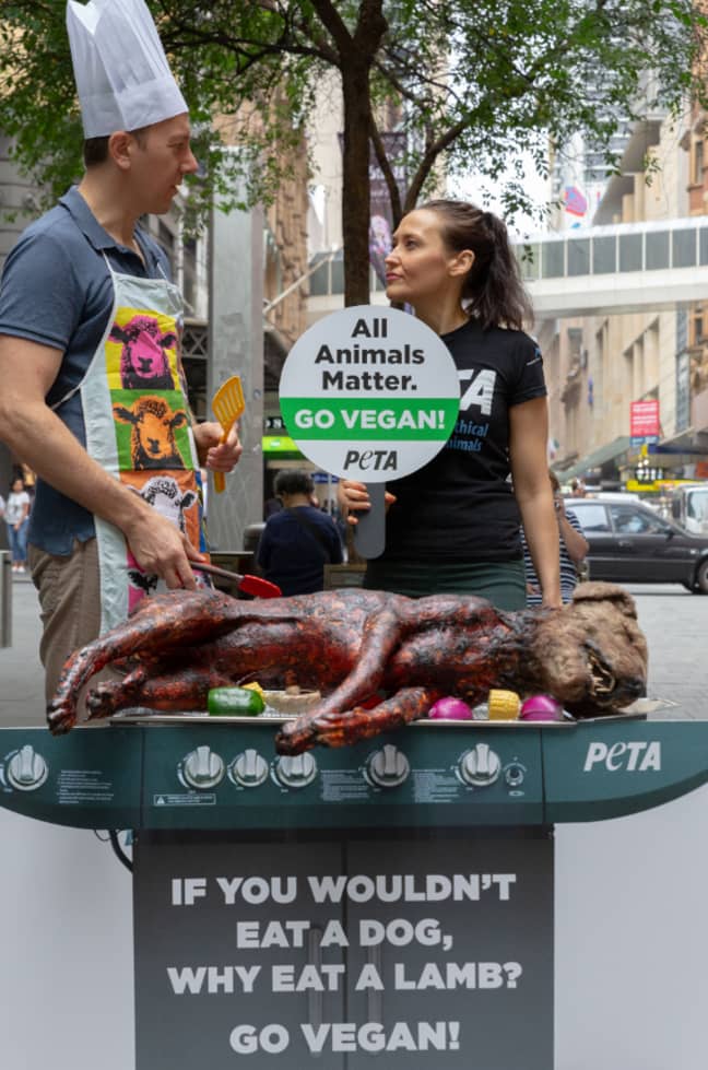 The 'go vegan' protest in Australia. Credit: PETA