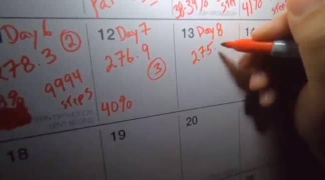 Del made a record of his weight loss every single day. Credit: YouTube/Del Hall
