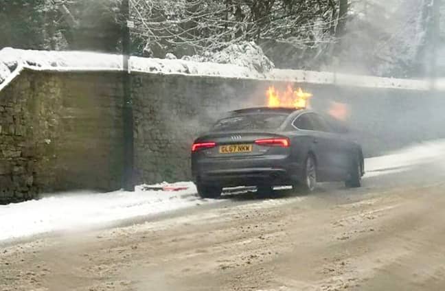 Will's car went up in flames after his vape batteries caught fire. Credit: SWNS