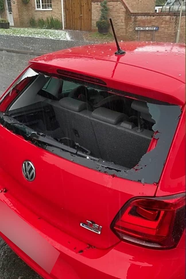 The windscreen of Kevin Messenger's VW Polo was smashed by the hailstones. Credit: SWNS
