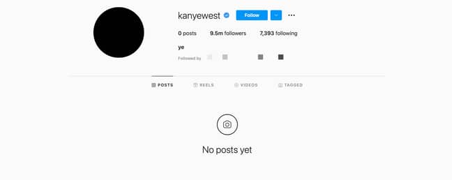 What the profile looks like now. Credit: Instagram/@kanyewest