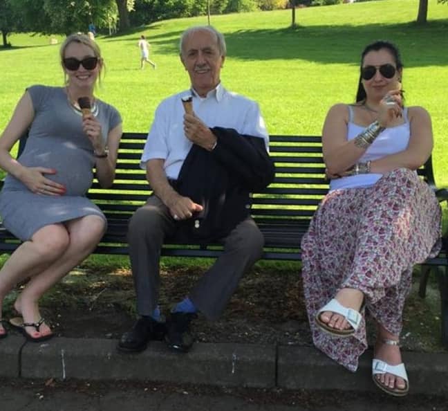Ken with his granddaughters Steph (left) and Vickie. Credit: LADbible