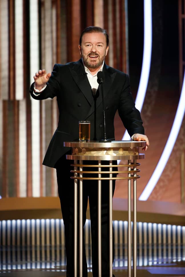 Gervais hosting the 2020 Golden Globes. Credit: PA