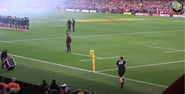 Jarvo 69 invading the pitch during the Rugby Union match. Credit: YouTube/Jarvo69 aka BMWJarvo