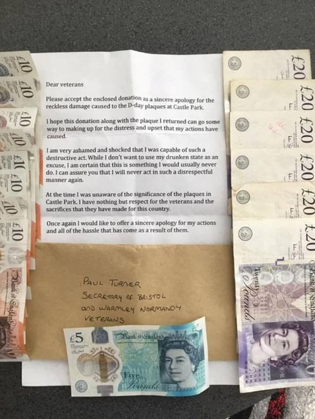 The apology note and £205 in cash. Credit: SWNS