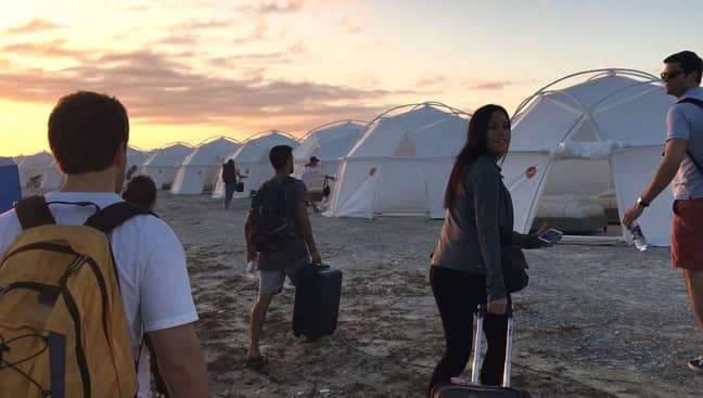 Festival-goers turned up to find that their 'luxury' accommodation was a water-logged tent. Credit: Netflix