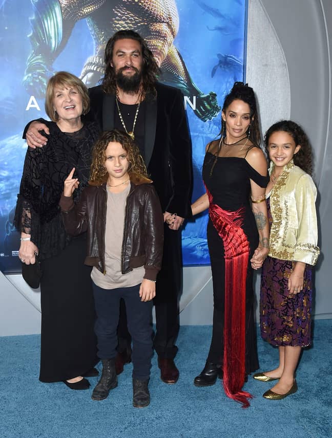 Jason Momoa with wife Lisa Bonet, his two children and his mum Coni. Credit: Jordan Strauss/Invision/AP/Shutterstock