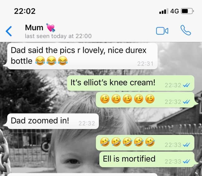 Kelsey's mum text her saying 'nice durex bottle' awks. Credit: LADbible 