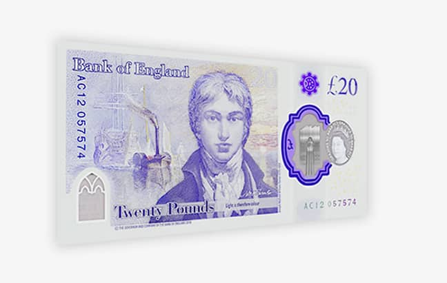The new polymer £20 note features artist J.M.W. Turner on the back. (Credit: Bank of England)