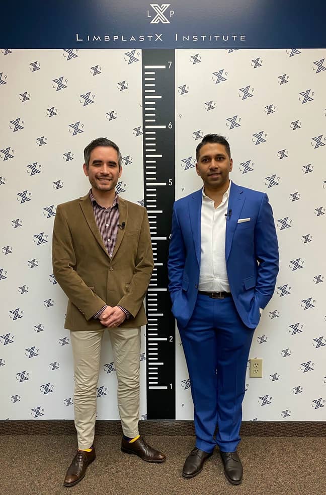 Patient Irving Rodríguez (left) after the stretching surgery, standing almost three inches taller alongside Dr Debiparshad (right). Credit: Jam Press